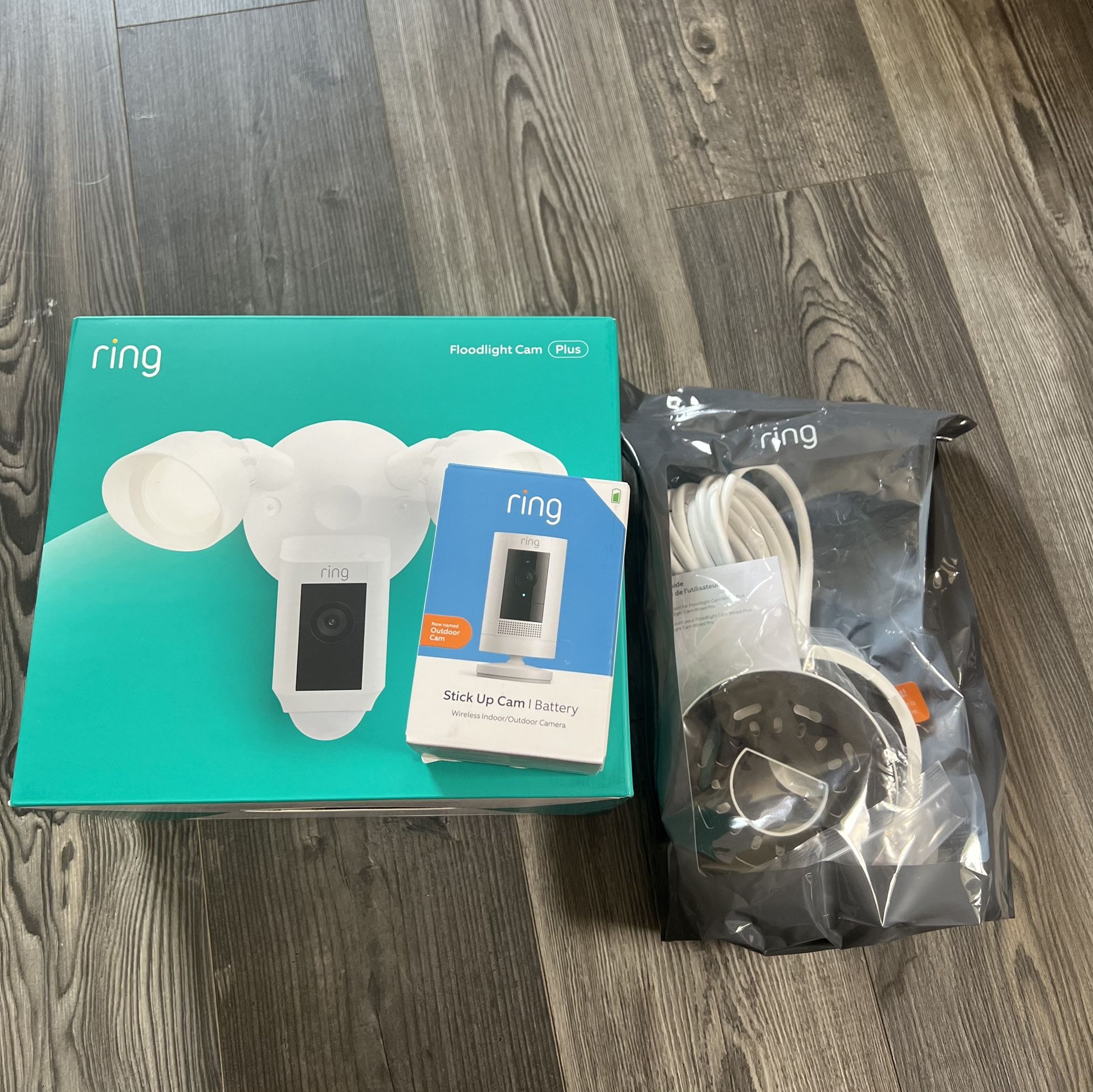 Ring Floodlight Cam Plus With Plug In Power And Stick Up Cam