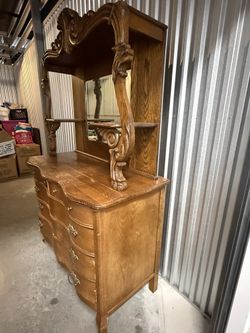 Antique Carved Oak Sideboard Buffet with Mirror