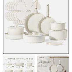 🌟 BRAND NEW IN BOX – 21-PC CAROTE CERAMIC COOKWARE SET – CREAM COLOR 