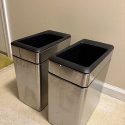 simplehuman 10 Liter / 2.6 Gallon Profile Open Trash Can, Slim Trash Can for Bedroom, Bathroom, Office, Brushed Stainless Steel