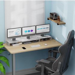 Triple Monitor Stand Riser, Extra Long Monitor Riser for 1~2~3 Monitors, Dual Monitor Stand with Length and Angle Adjustable, 3 Shelf Monitor Stand fo
