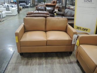 Rocky Mountain Camel Leather Track-Arm Sofa Sleeper & Loveseat Set