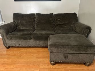 Dark Brown Gray Grey sofa with ottoman