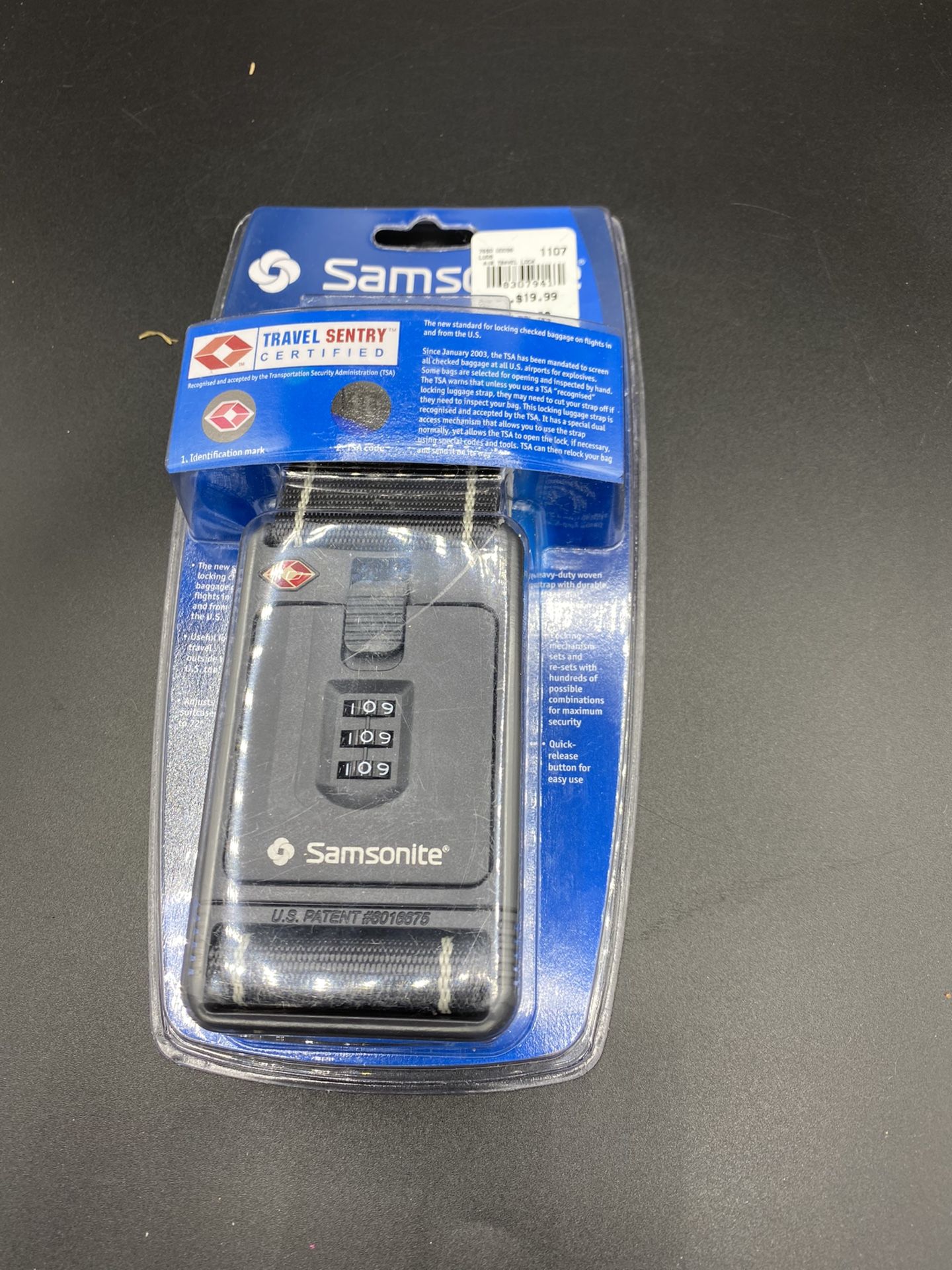 Brand New Samsonite Travel Sentry 3 Dial Combination Luggage Strap Black
