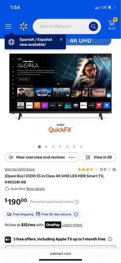 Vizio HD 4k 55in Flat Screen  Smart TV  available for $88 instead of $190