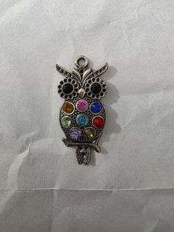 Silver Owl Charm with Multicolor Rhinestones