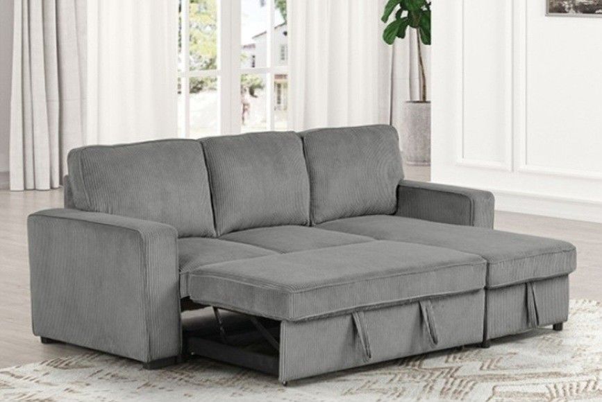 Brand New Grey Corduroy Sectional Sofa Storage Sleeper Home & Garden