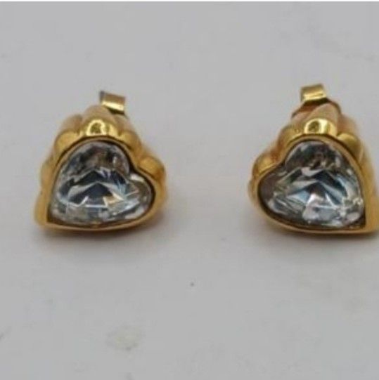 Vintage Avon True to the Heart Clear Rhinestone Heart Pierced Earrings Bling