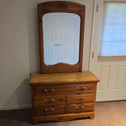 Pine Bassett Dresser and Mirror