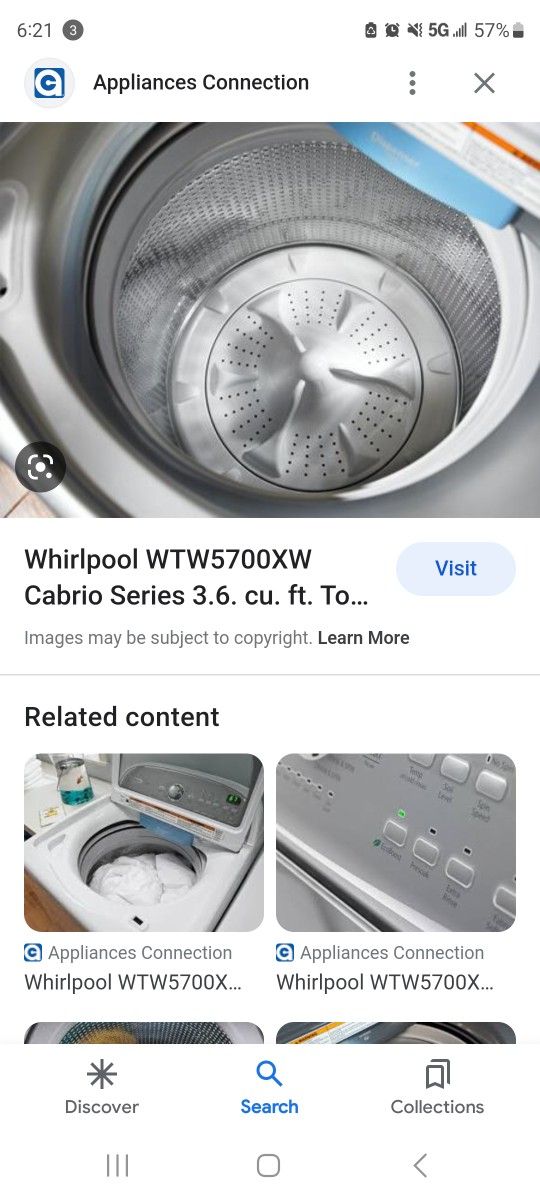 Whirlpool Cabrio Series Washing Machine WTW5700XW