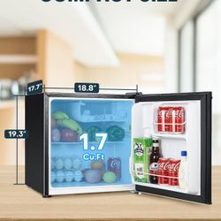 Upstreman 1.7 Cu.ft Mini Fridge with Freezer, Dorm Essentials, Adjustable Thermostat, Energy Saving, Low Noise, Single Door Compact Refrigerator for D