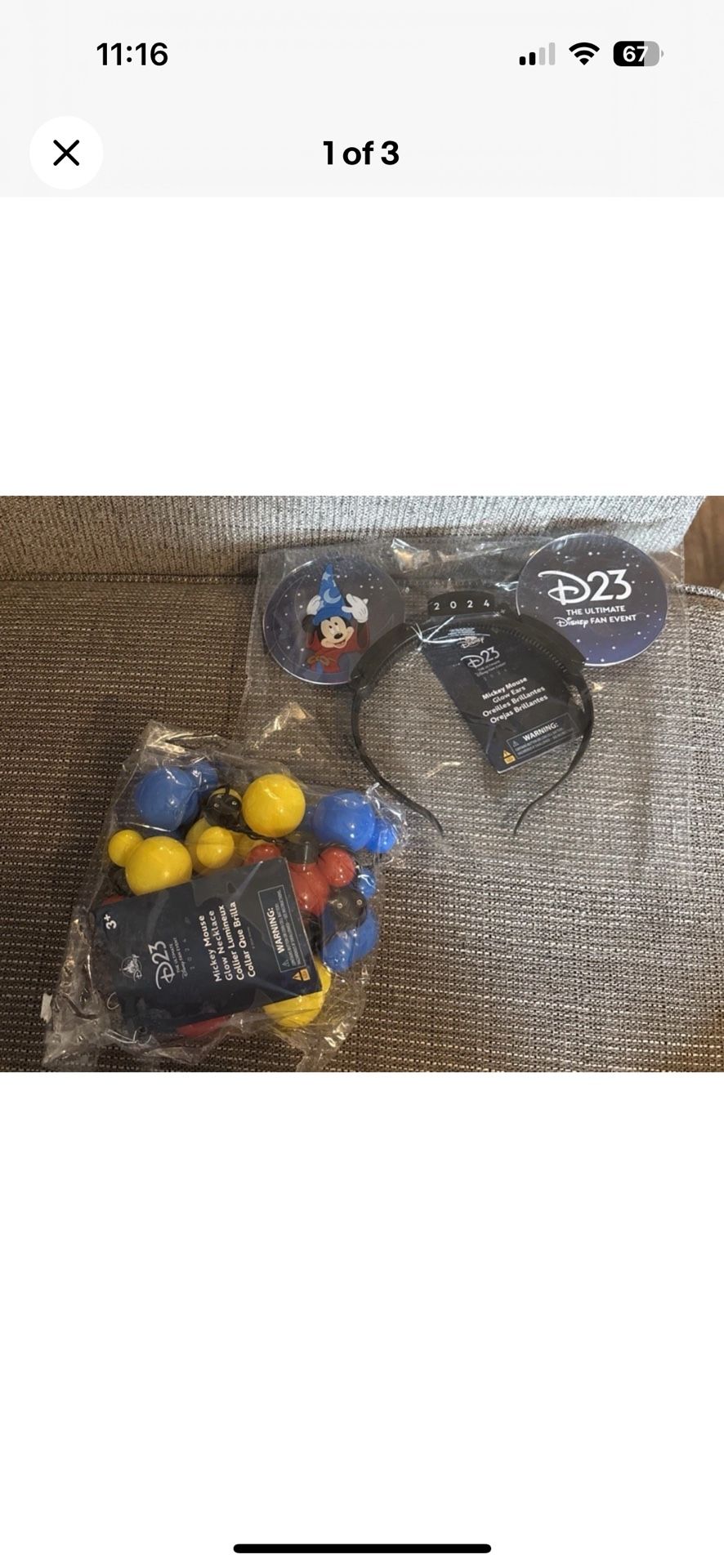 Disney D23 Light Up Ears And Mickey Light Up Necklace