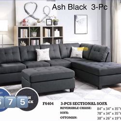 Sectional Ash Black 3-pc Reversible Sectional Sofa Set  