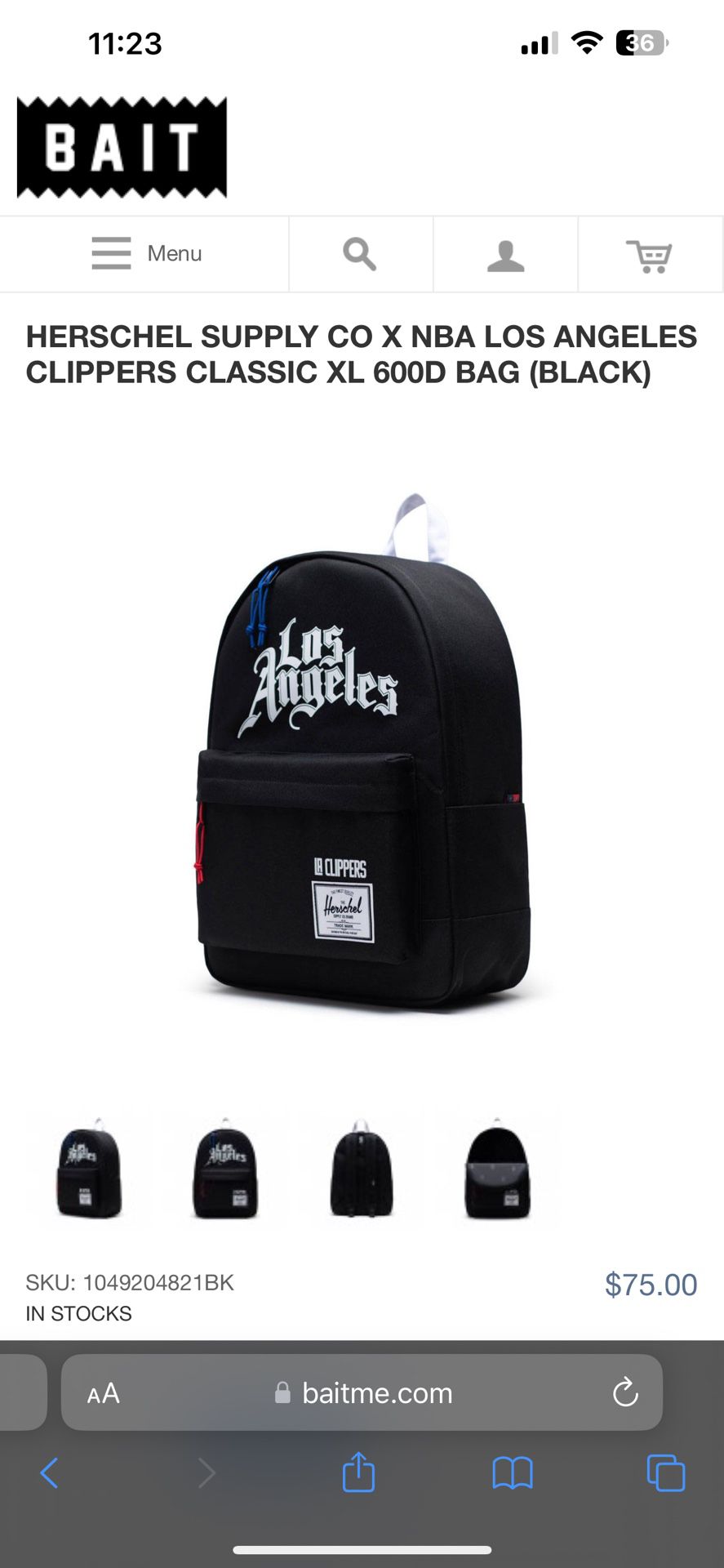 HERSCHEL SUPPLY CO X NBA LOS ANGELES CLIPPERS CLASSIC XL 600D BAG (BLACK)