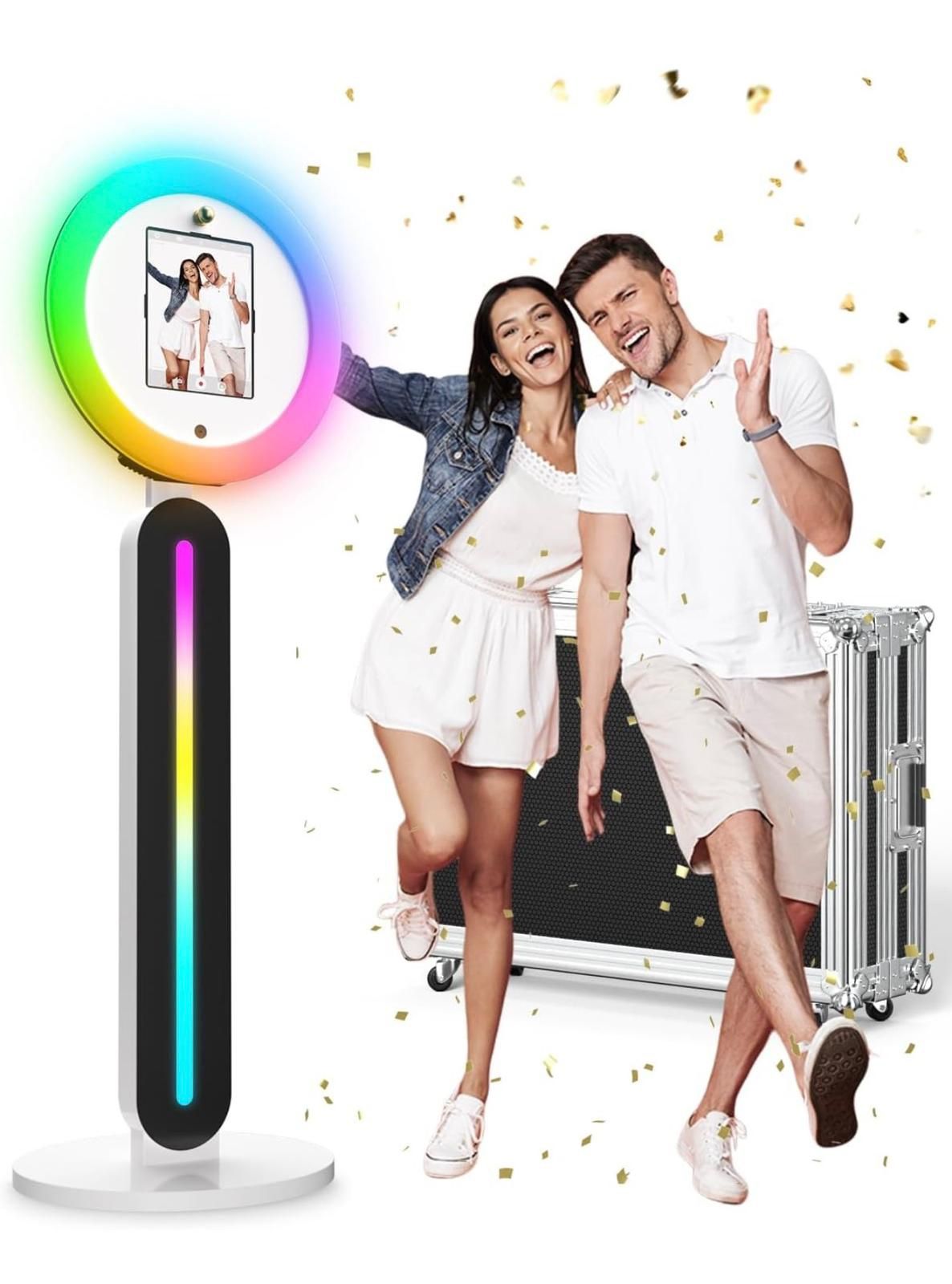 Photo Booth Machine, Selfie Photobooth w/RGB Light & Remote Photo Booth Stand Machine Compatible w/I-Pad 10.2in, 10.9in, 12.9in Portable & Sturdy Desi