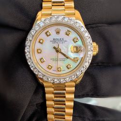 Rolex President Datejust 26 26mm 18k Yellow Gold custom Diamond MOP Dial & Natural Diamond bezel Ladies Watch 69178