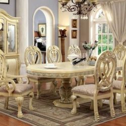 Brand New Traditional Vintage White Expandable Leaf 9pc Dining Table Set 