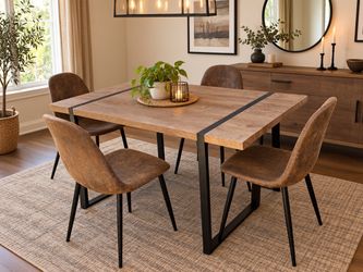 Modern Industrial Wood Dining Table with 4 Chairs