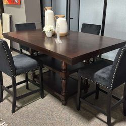 Langley Espresso Counter Height Dining Table, Upholstery Barstools /P