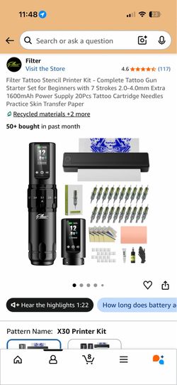 Filter X30 Wireless Tattoo Machine Kit with Stencil Printer
