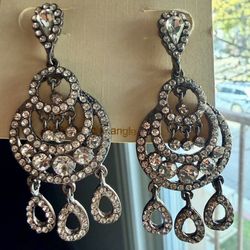 NEW Amrita Singh Gunmetal Austrian Crystal Chandelier Earrings Long Statement Dangle drop