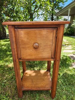 Antique Wood Nightstand with Cabinet Door