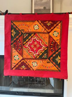 Hand-Embroidered Indian Textile Wall Hanging – Colorful Boho Tapestry