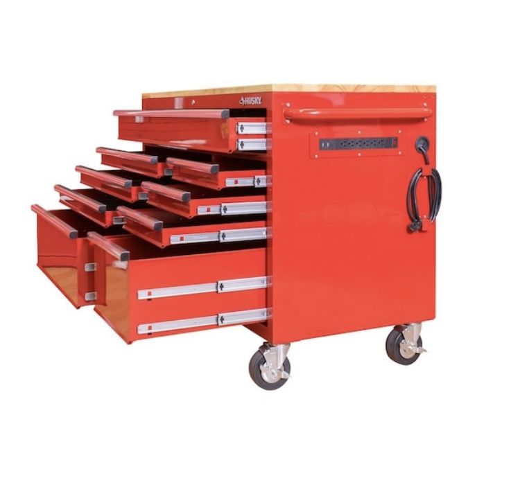 Husky 52 in. W 9-Drawer Deep Tool Chest Mobile Workbench in Gloss Red- NEW IN BOX