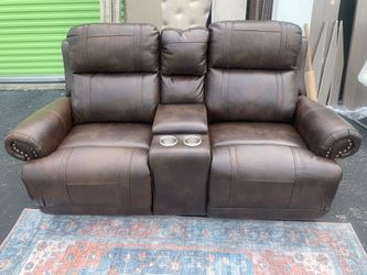 Addison Leather  Brown Manual Recliner Loveseat