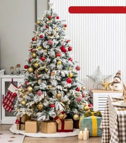Costway 6-ft Pre-Lit Flocked Christmas Tree Hinged Xmas tree