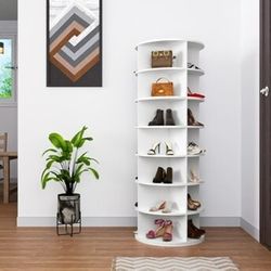 Tier Rotating Shoe Rack Tower 360 Spinning Vertical Handbag Closet WHITE [NEW] **Assembly Req** 