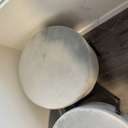 Grey  Velvet Round Ottoman / Stools