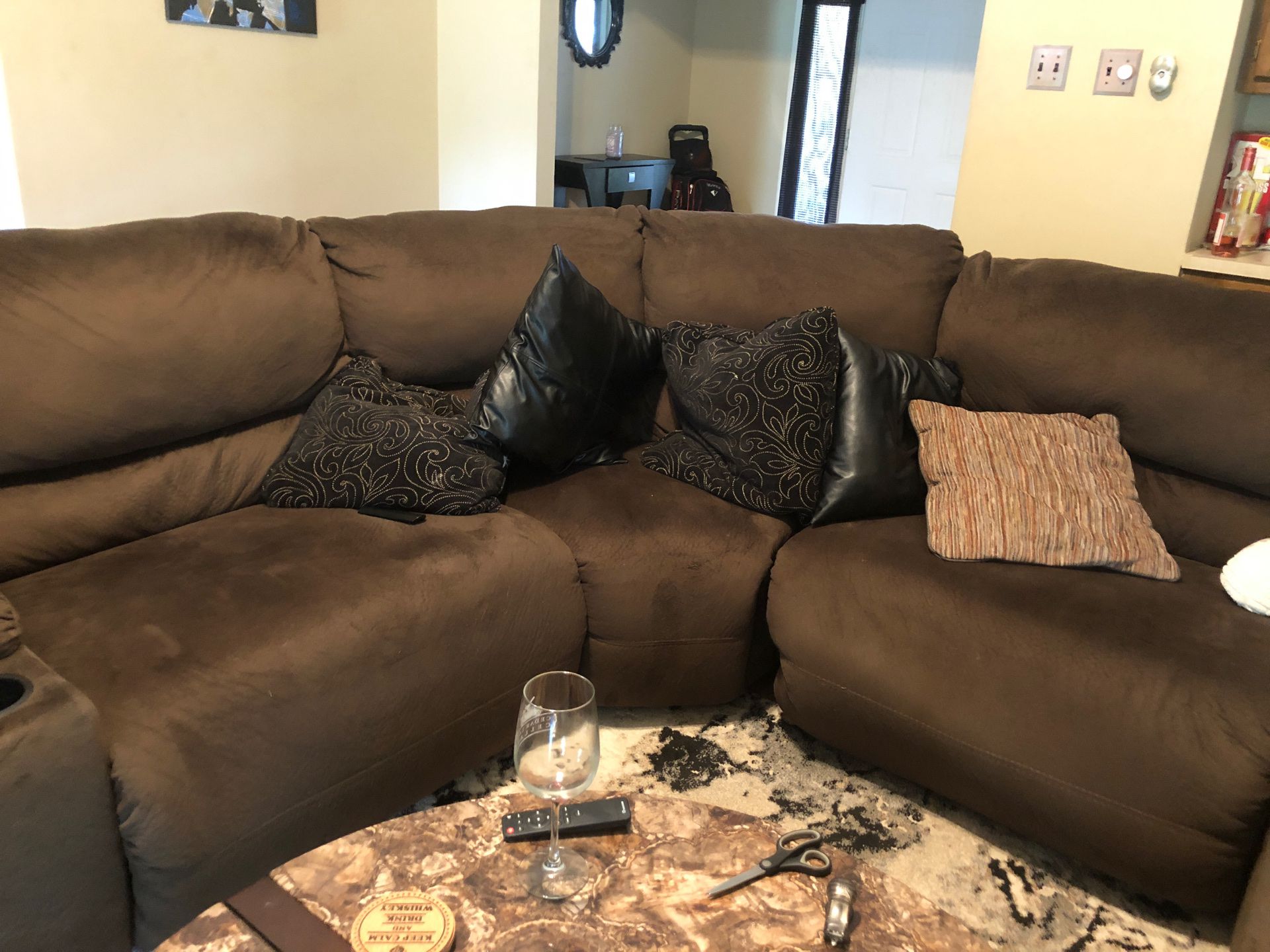 Large comfy sectional with 3 tables
