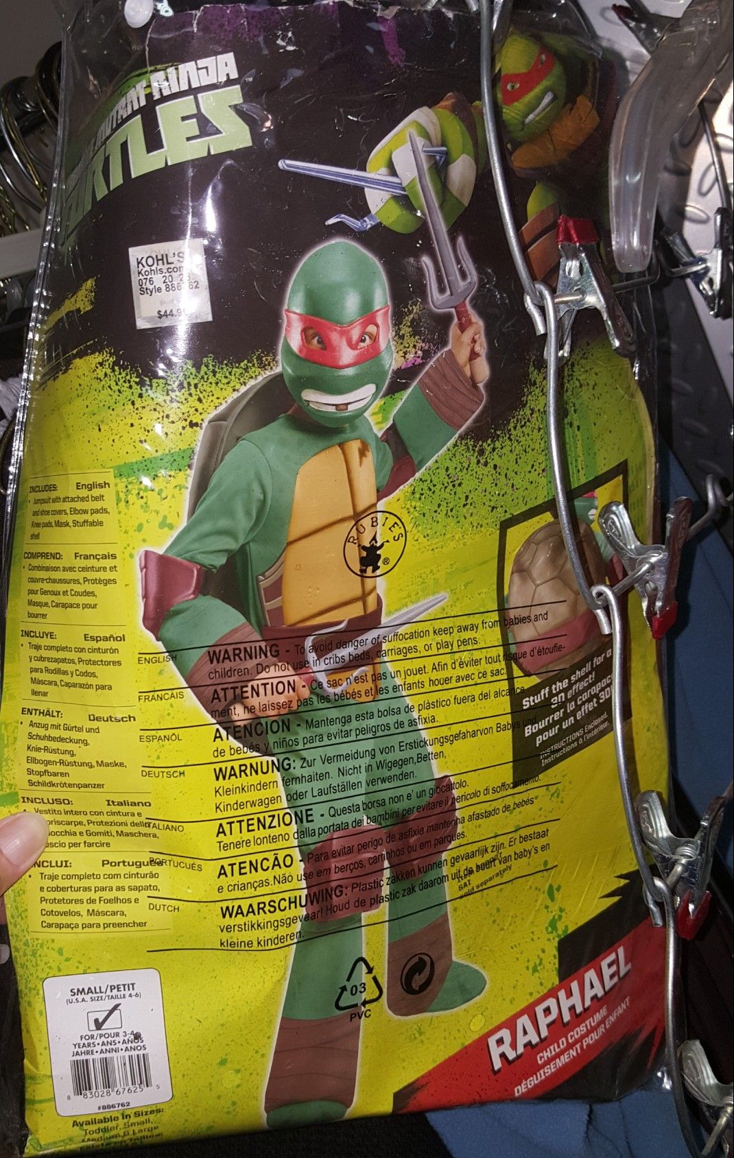 Teenage Mutant Ninja Turtles TMNT Raphael Red 3D Dress Up Costume Halloween Fun Size 4-6 Small $45