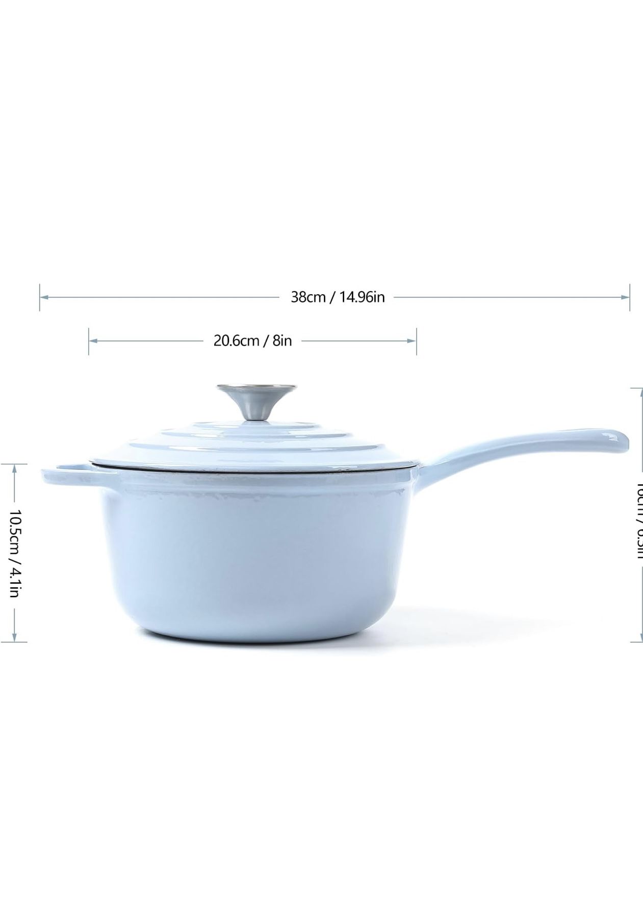 Light Blue Enameled Cast Iron Saucepan with Lid – 8 inch / 2.65 QT 