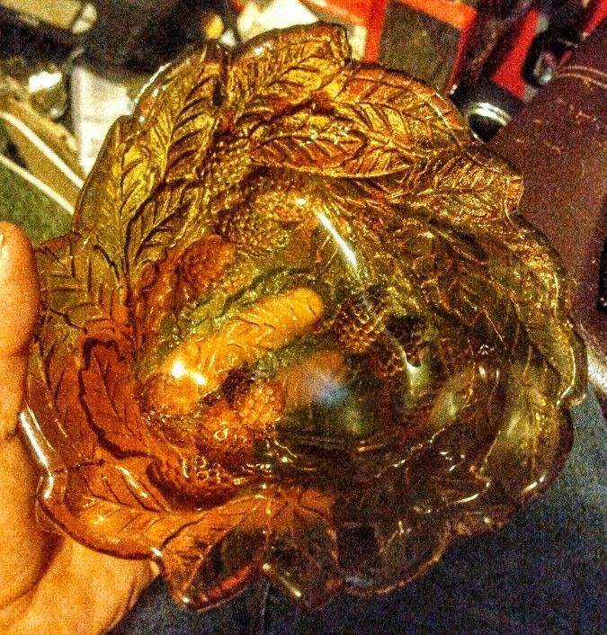 Leaf Shaped Amber Glass Plate