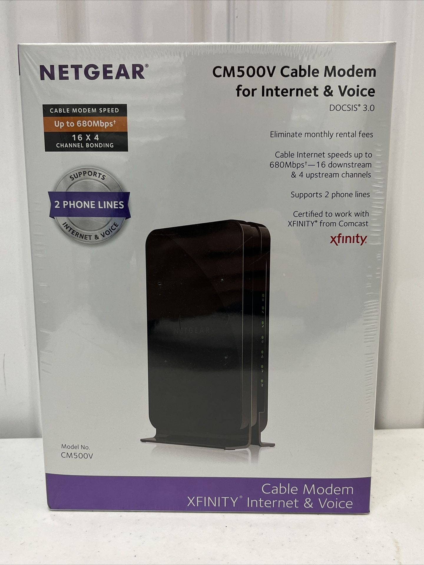 NETGEAR CM500V Cable Modem Internet & Voice DOCSIS 3.0 Xfinity Comcast NEW