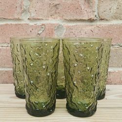 Vintage Anchor Hocking Milano Green 12 Oz Flat Tumblers 