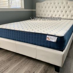 Full White Crystal Button Bed With Orthopedic Mattress Included 