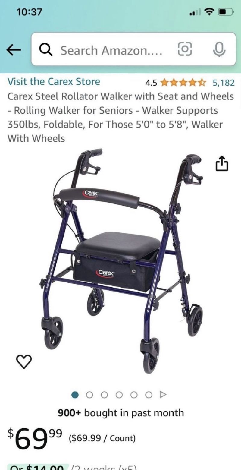 Carex Steel Rollator Walker with Seat and Wheels.