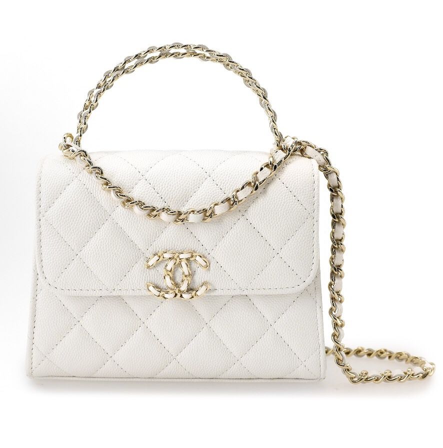 CHANEL 23P Spring and Summer Kelly Leather Chain Diamond Hollow Handle Granular Embossing(off52)57