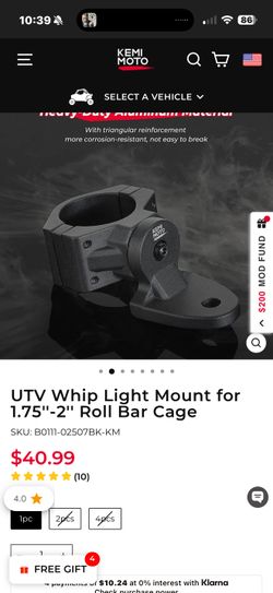 New kemimoto UTV whip light, flag, light or other accessory heavy duty adjustable mount