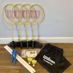 Badminton Set, Wilson 4-Player Portable Net, 4 Rackets, 2 Birdies, Outdoor Poles, Carrying Bag, Only Used One - Complete Set! 