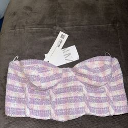 Zara Tweed Bustier Corset Top Nwt Medium 