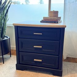 Modern Black Nightstand / Dresser – Wood Top + Gold Hardware
