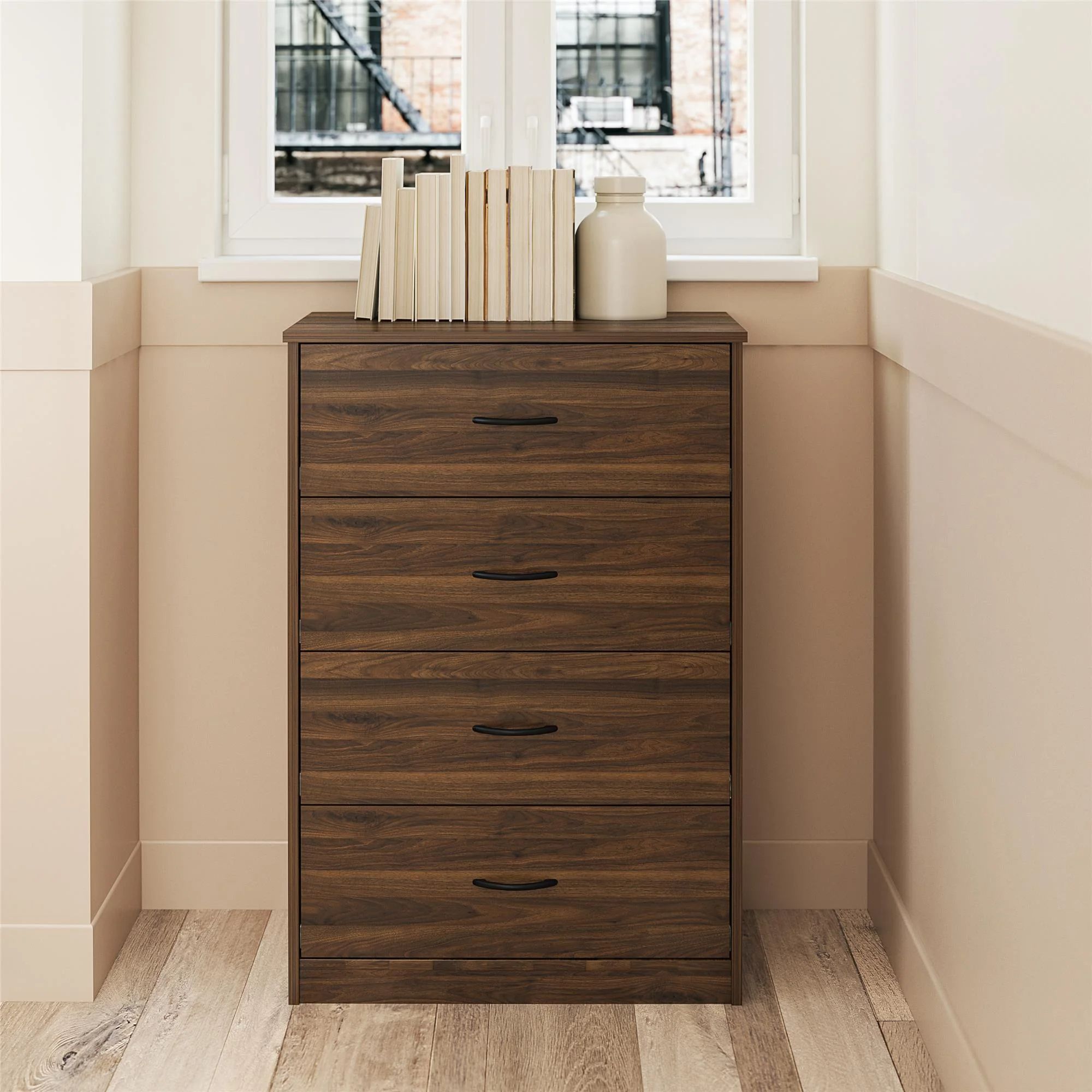 Mainstays Classic 4 Drawer Dresser, Walnut