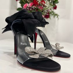 Christian Louboutin Crystal Bow Silk Tie Astrinodo Heels 