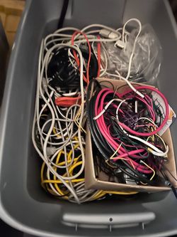 Large bin of Electrical cables and wires and Data Cables Lot