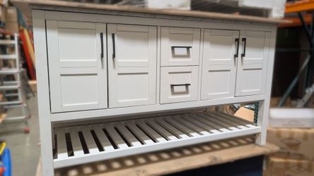 **Liquidation Sale! White 60 in Bathroom Vanity with Marble Top and Sink 10+ Available**