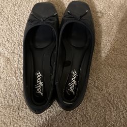 black small heel bow flats